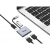 Equip USB-C 4-in-1 Dual-HDMI adaptér, USB 3.2 Gen 1 (3.1 Gen 1) Type-C, strieborný, 4K Ultra HD, 30 Hz, HDMI, hliník