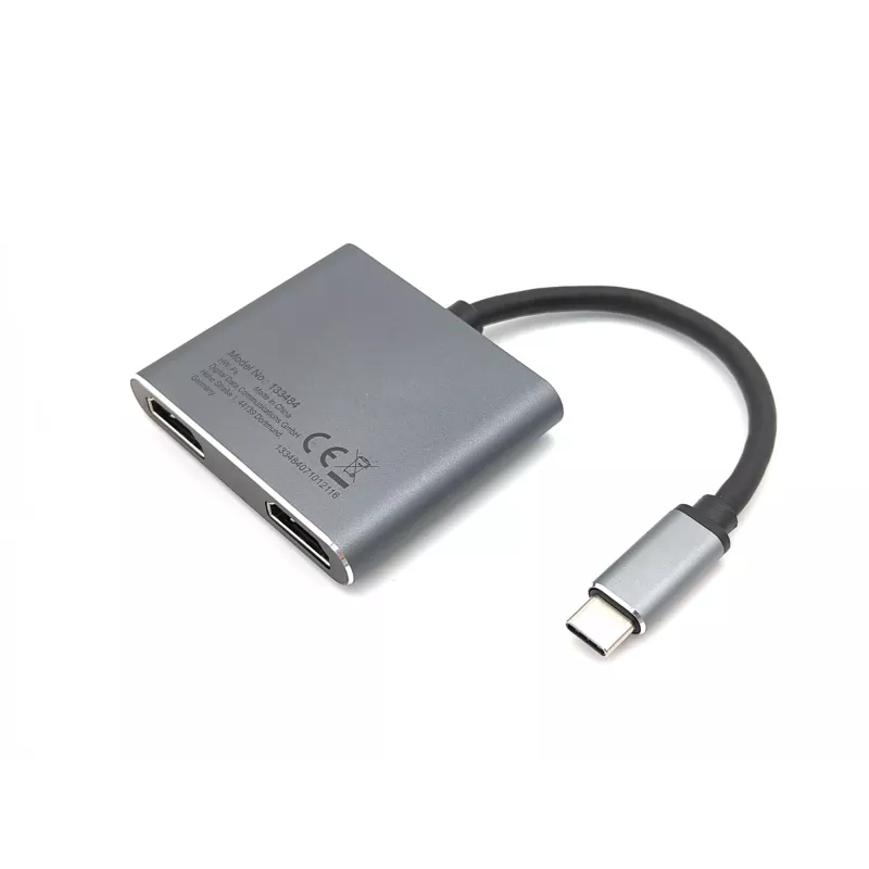 Equip USB-C 4-in-1 Dual-HDMI adaptér, USB 3.2 Gen 1 (3.1 Gen 1) Type-C, strieborný, 4K Ultra HD, 30 Hz, HDMI, hliník