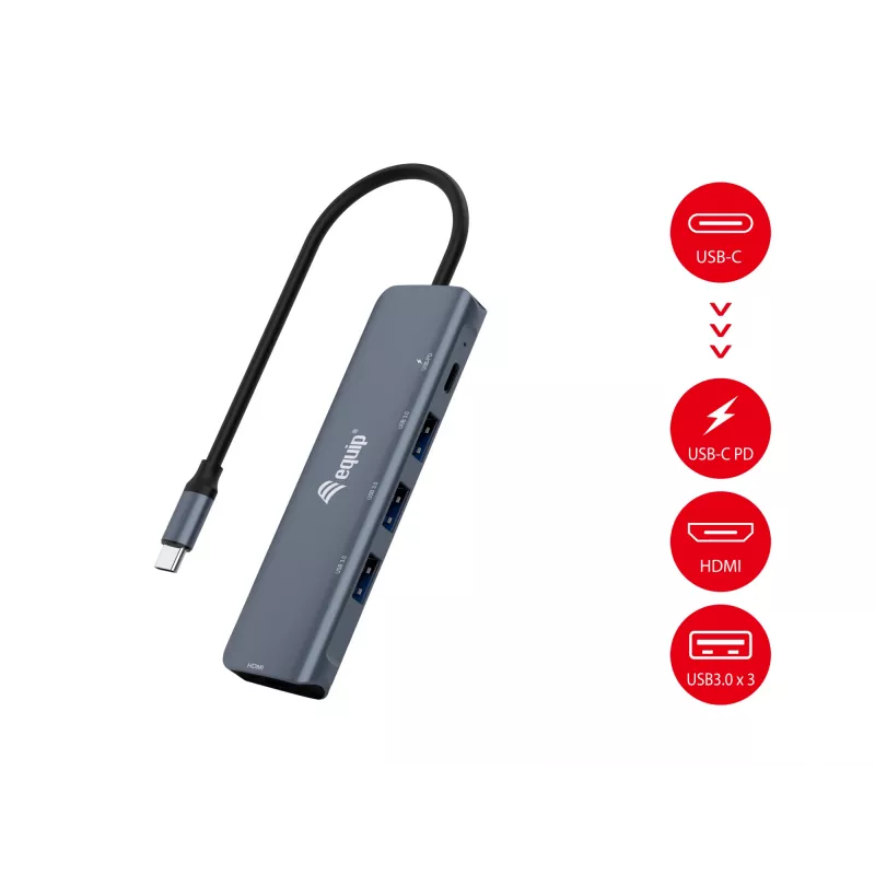 Equip USB-C 5-in-1 multifunkčný adaptér, HDMI, USB 3.2 GEN1, 100W USB PD