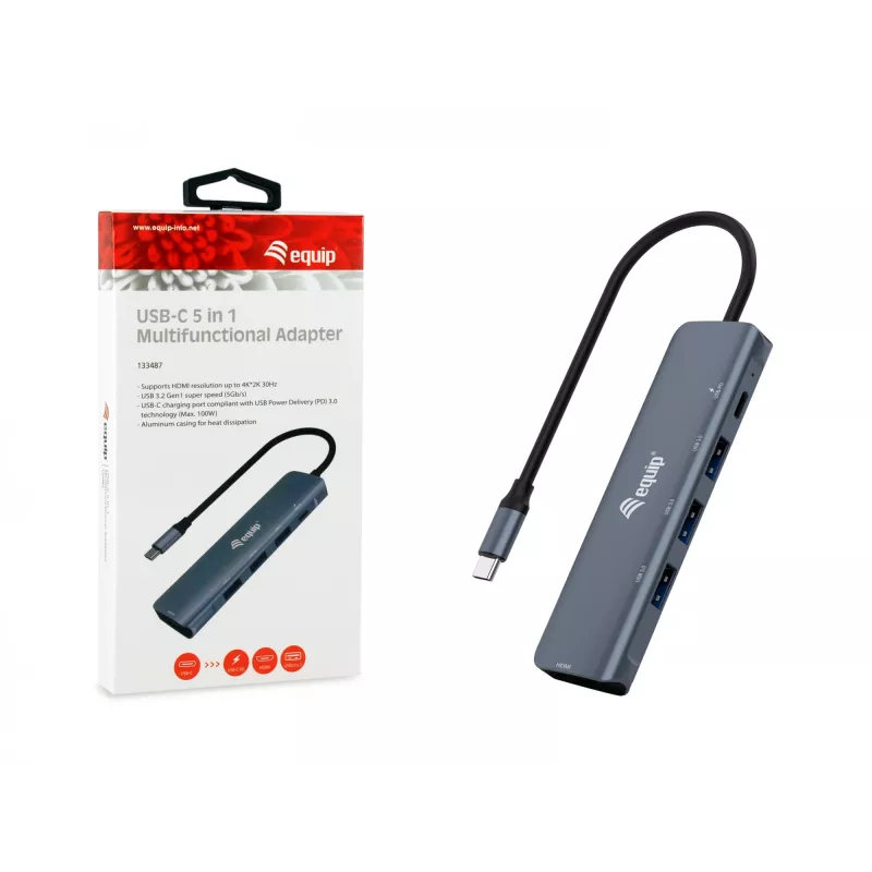 Equip USB-C 5-in-1 multifunkčný adaptér, HDMI, USB 3.2 GEN1, 100W USB PD