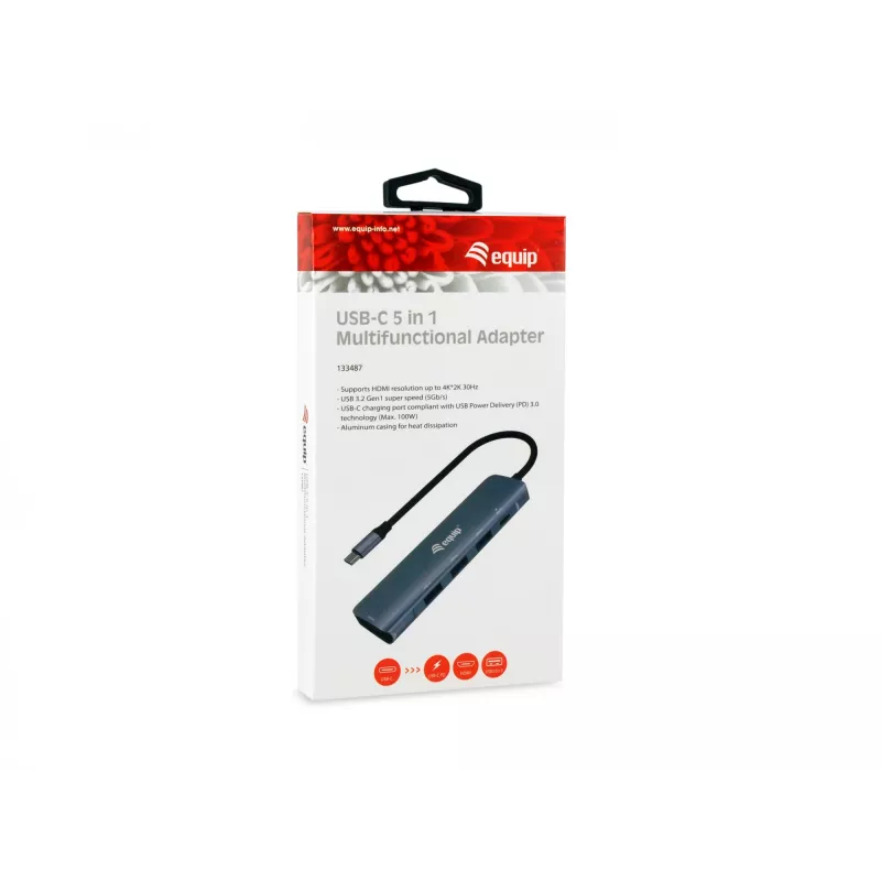 Equip USB-C 5-in-1 multifunkčný adaptér, HDMI, USB 3.2 GEN1, 100W USB PD