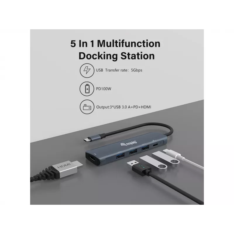 Equip USB-C 5-in-1 multifunkčný adaptér, HDMI, USB 3.2 GEN1, 100W USB PD