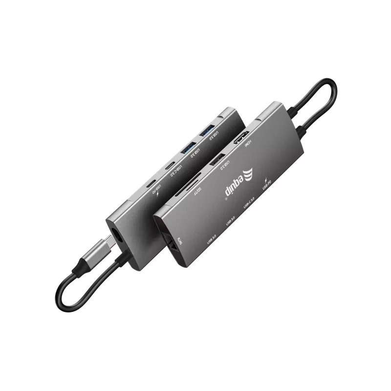 Equip USB-C 9-in-1 multifunkčný adaptér, HDMI 4K/60Hz, Gigabit-LAN, USB 3.2 GEN1, SD/TF, 100W USB PD