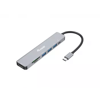 Equip USB-C 7-in-1 multifunkčný adaptér, HDMI 4K/60Hz, USB 3.2 Gen1 x3, TF/Micro SD, 100W USB PD