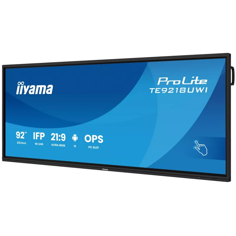 iiyama TE9218UWI-B1AG signage displej kiosk dizajn 2,32 m (91,5 inch) LED Wi-Fi 500 cd/m² 5K Ultra HD čierna dotyková obrazovka integrovaný procesor Android 16/7