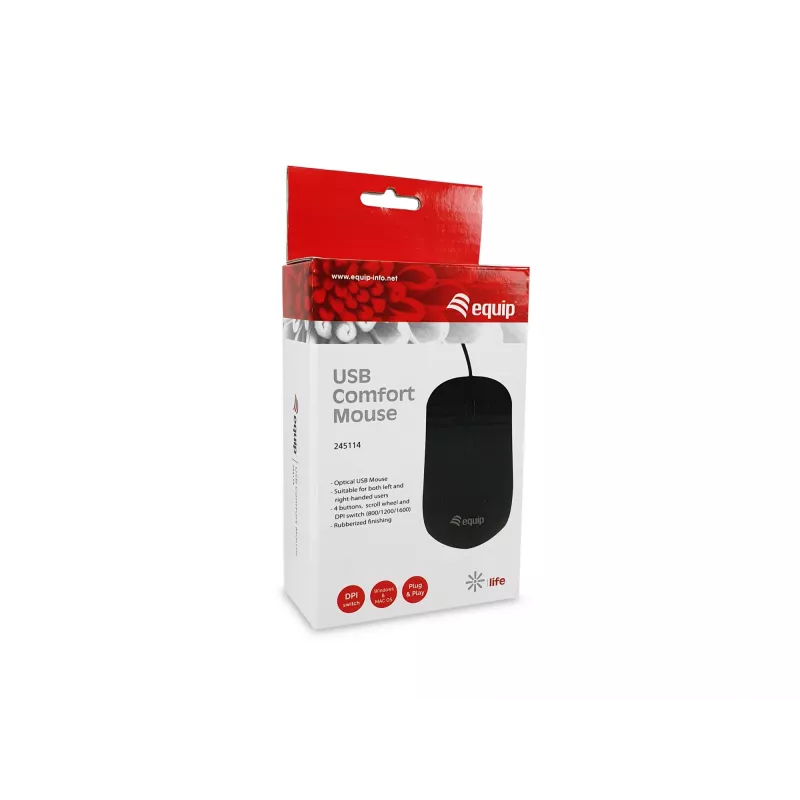 Equip USB Comfort myš, obojručná, optická, USB Type-A, 1600 DPI, čierna