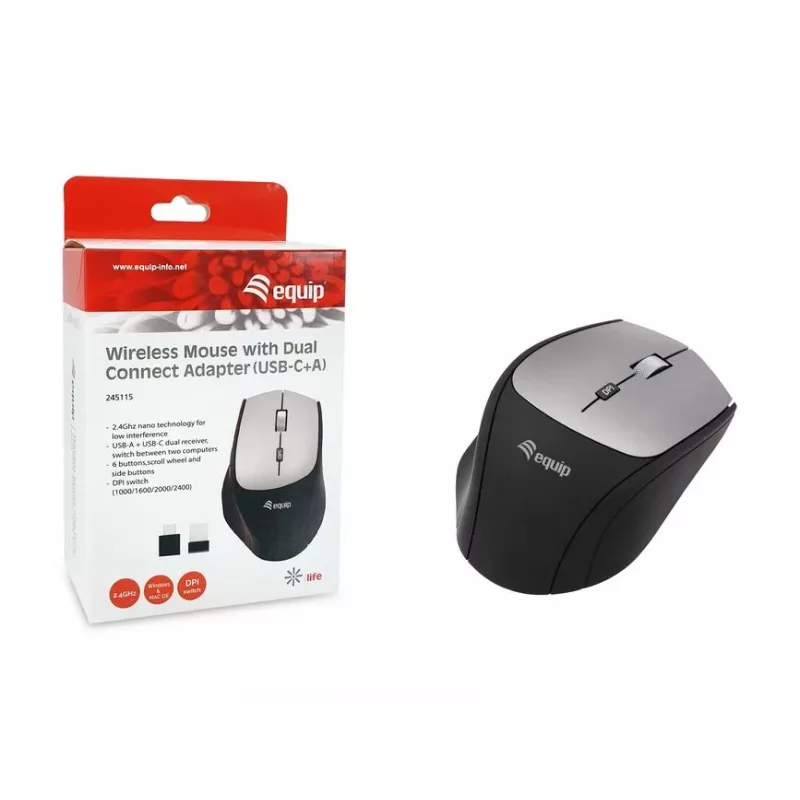 Equip 245115 bezdrôtová myš s Dual-Connect adaptérom (USB-C+A)