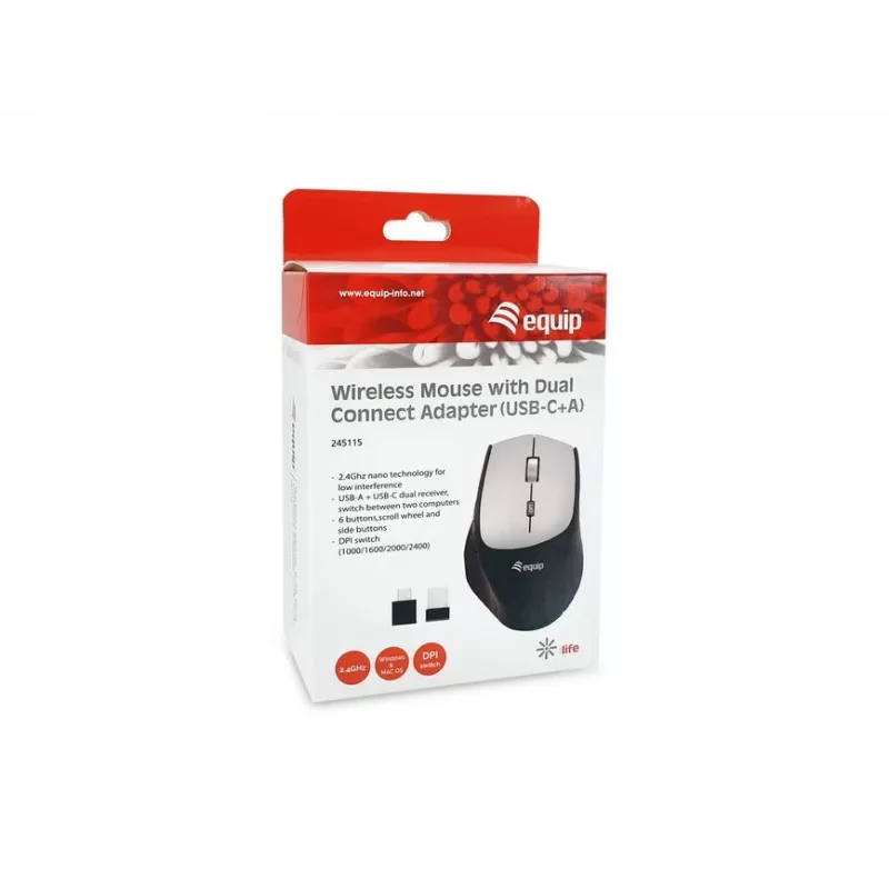 Equip 245115 bezdrôtová myš s Dual-Connect adaptérom (USB-C+A)