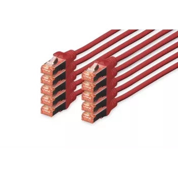 DIGITUS patch kábel medený vodič - CAT6 - S/FTP - Snagless - 25 cm - červený - balenie 10 ks