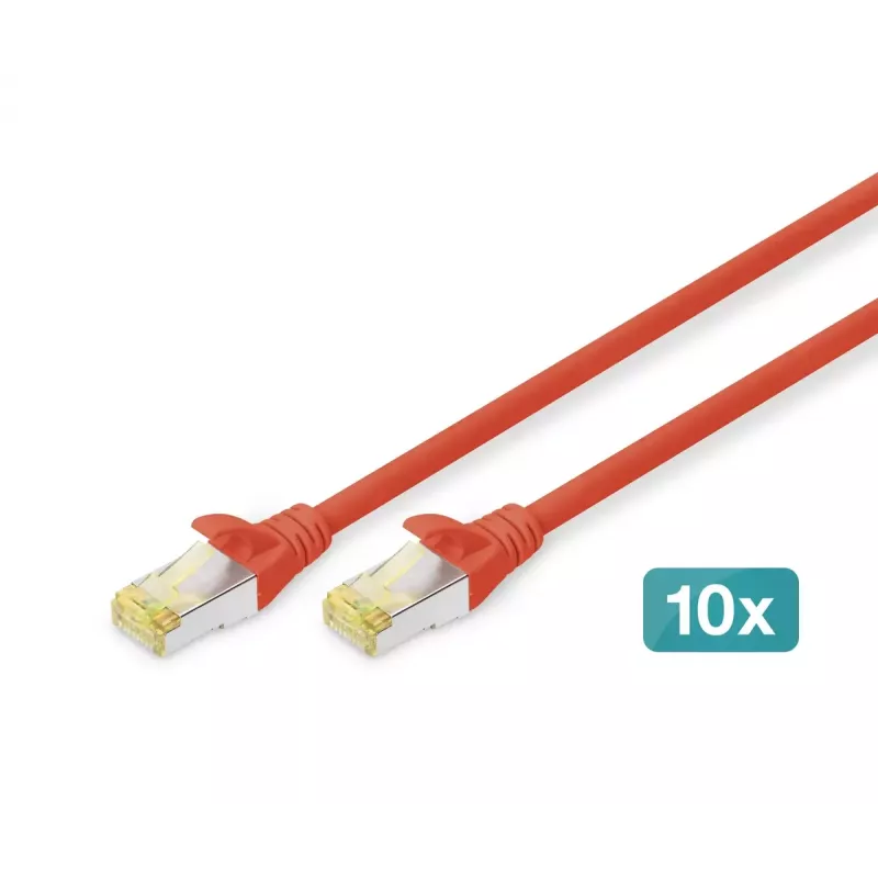 DIGITUS patch kábel - CAT6a - S/FTP - Snagless - 3 m - červený - balenie 10 ks
