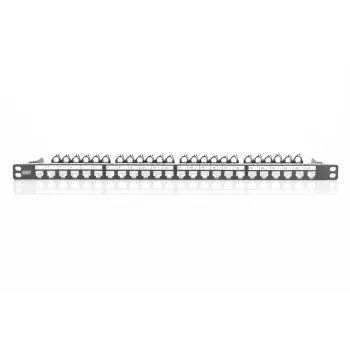 DIGITUS modulárny patch panel, tienený 24-port, pole na označenie, 0,5HE, montáž do racku, farba čierna RAL 9005