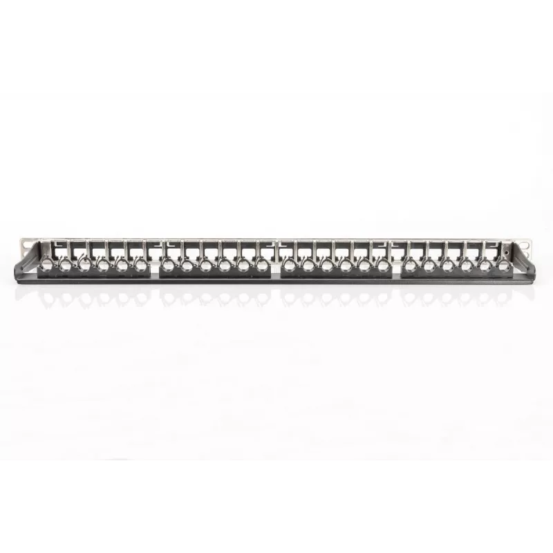 DIGITUS modulárny patch panel, tienený 24-port, pole na označenie, 0,5HE, montáž do racku, farba čierny RAL 9005