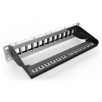 DIGITUS modulárny patch panel, tienený 12-port, blank, 1U, 254mm (10 palcov) montáž do racku farba čierna RAL 9005