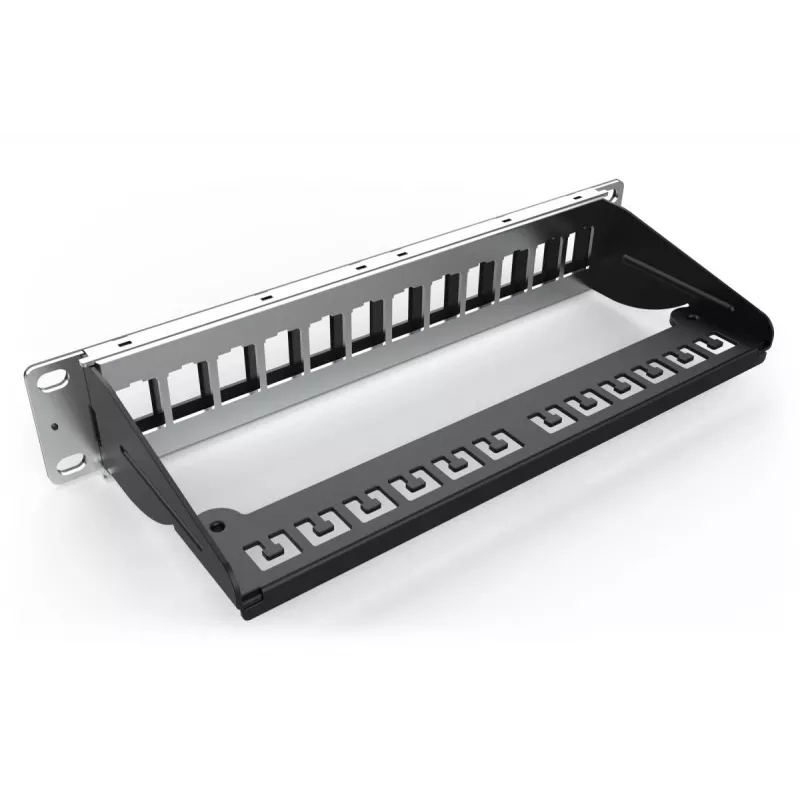 DIGITUS DN-91420 modulárny patch panel, 12 portov, tienený, prázdny, 1U, 10" (254 mm), čierny RAL 9005