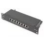 DIGITUS patch panel CAT6A tienený, 8-port 1U, 10-palcová montáž do racku, čierny RAL 9005