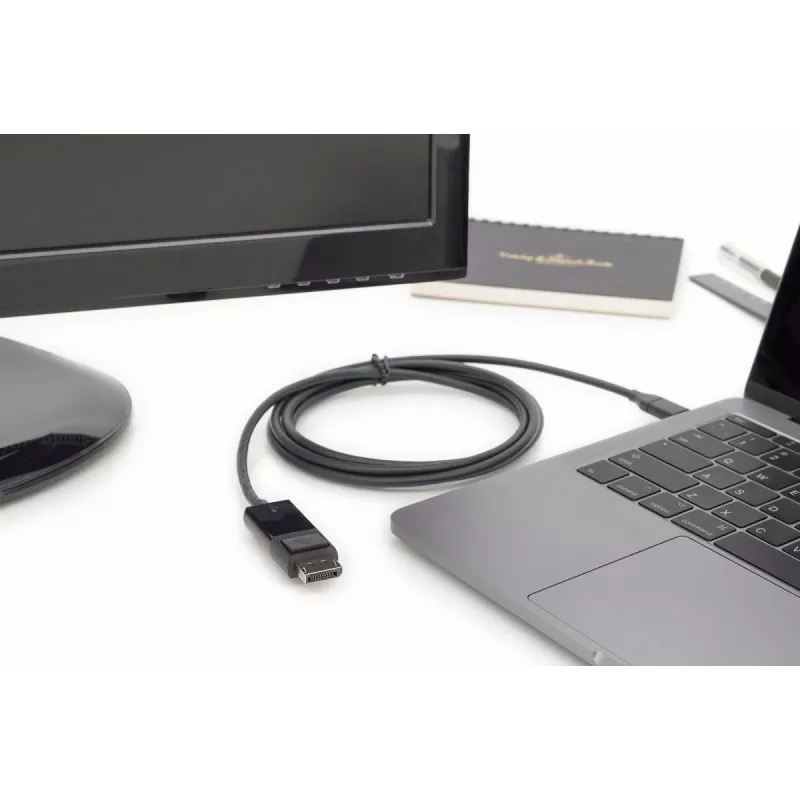 DIGITUS USB Type-C adaptérový kábel, Type-C na DP M/M, 2 m 4K/60 Hz, 32,4 Gbit/s, CE, čierny