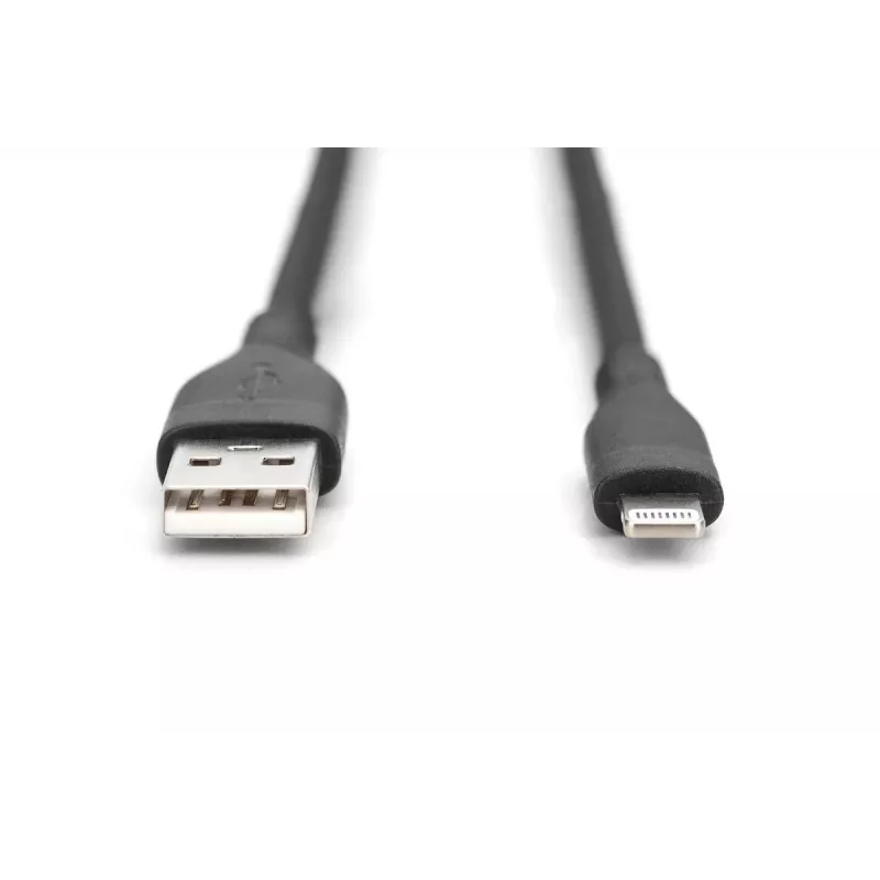 DIGITUS USB silikónový nabíjací kábel USB-A - Lightning 2m USB 2.0 12W - 2m čierny