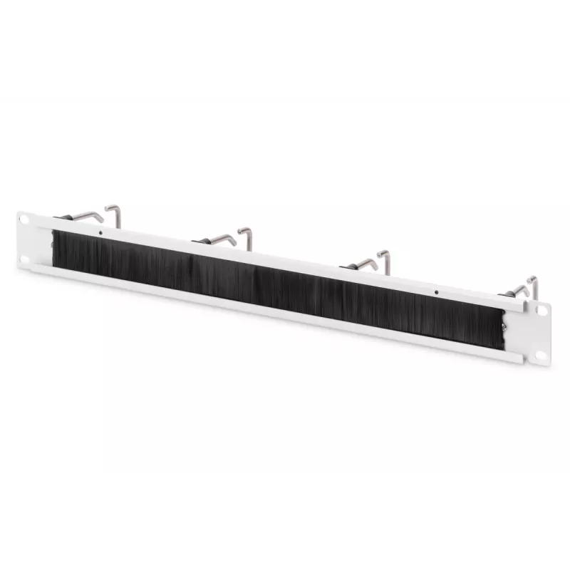 DIGITUS 1U panel na vedenie káblov s kefou, 4 oceľové krúžky 40x75 mm, sivý (RAL 7035)