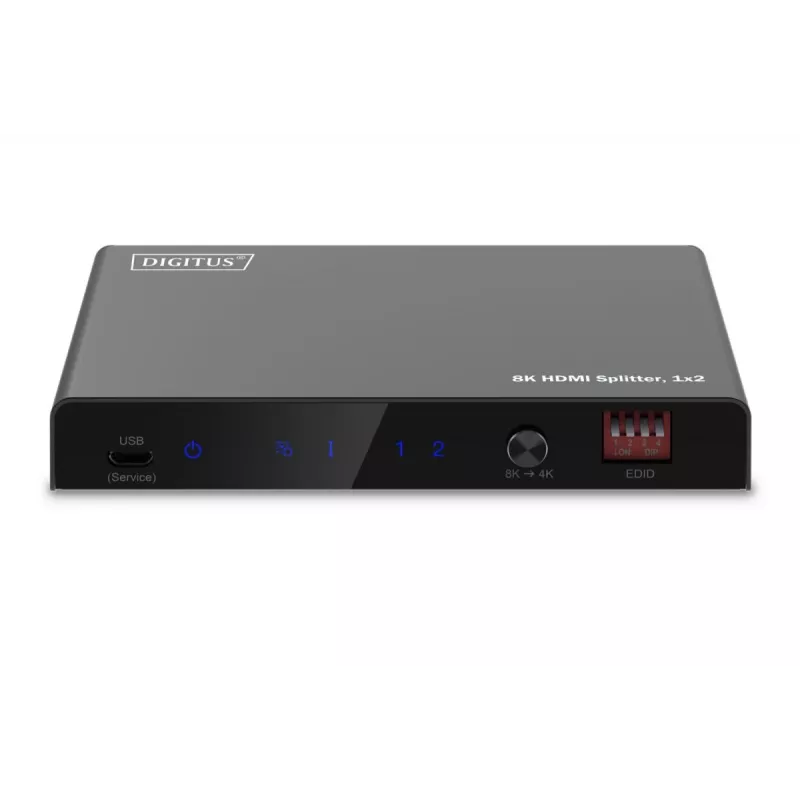 DIGITUS 1x2 HDMI rozbočovač - 8K/60Hz (4:4:4), Toslink, Stereo, EDID ovládanie
