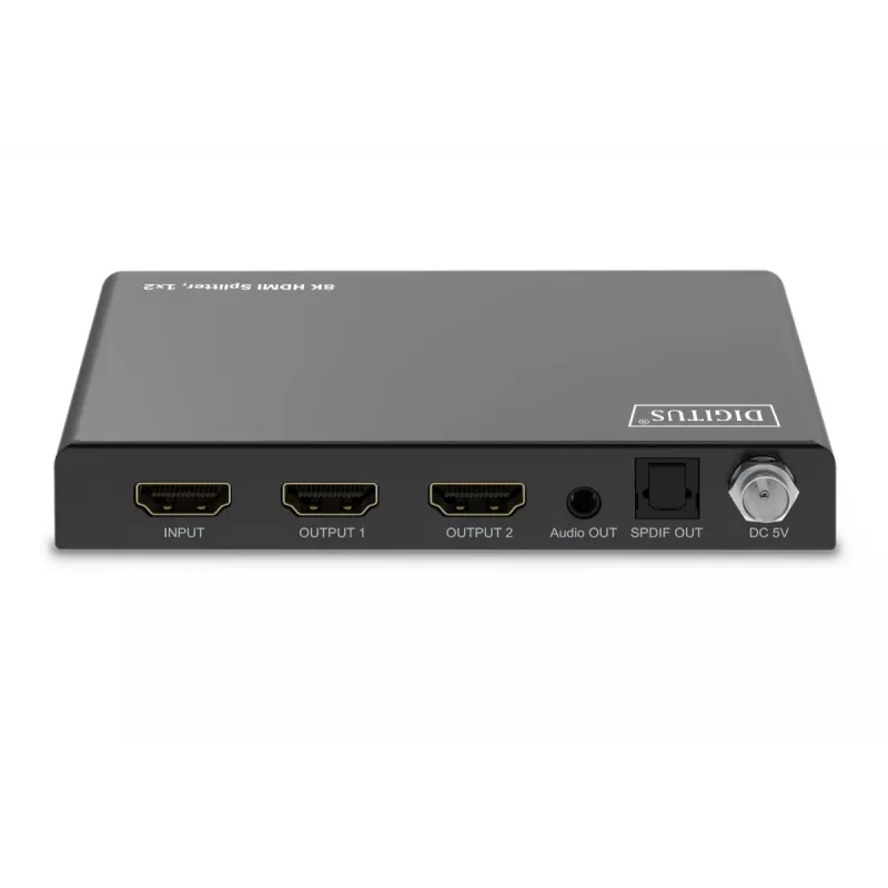 DIGITUS 1x2 HDMI rozbočovač - 8K/60Hz (4:4:4), Toslink, Stereo, EDID ovládanie