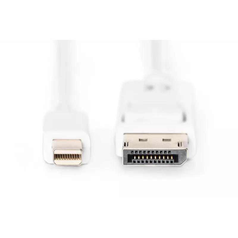 DIGITUS DisplayPort prepojovací kábel, Mini-DP - DP konektor samec/konektor samec, 3 m s uzamknutím, v súlade s DP 1.1a, biely