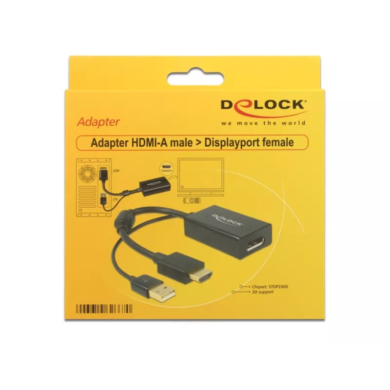 DELOCK HDMI adaptér Delock A -> DisplayPort samec/samica +USB napájanie 4K