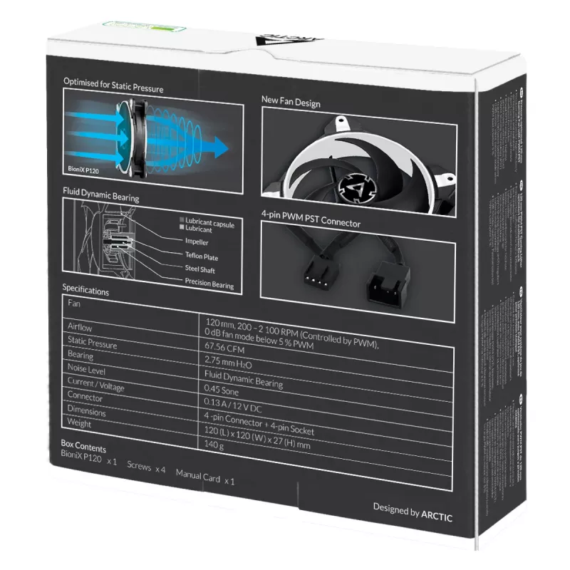 ARCTIC BioniX P120 (biely) – tlakovo optimalizovaný 120-mm herný ventilátor s PWM PST
