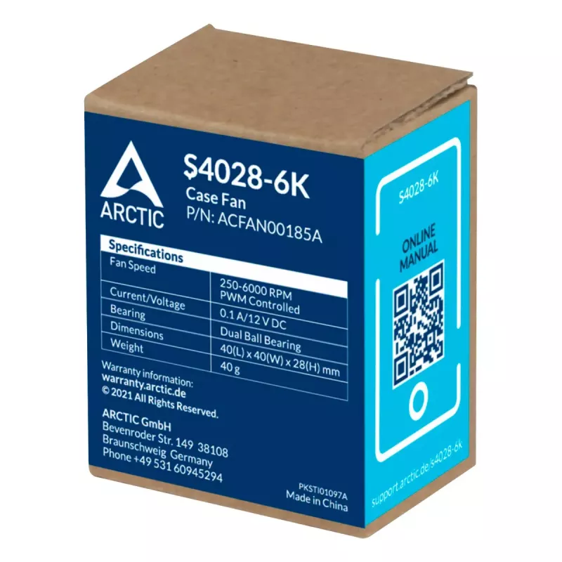 Ventilátor ARCTIC S4028-6K 40 mm 250-6000 RPM fluidné dynamické ložisko