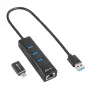 SHARKOON USB hub - 3-port USB 3.2 Gen 1 hliník + Ethernet čierny
