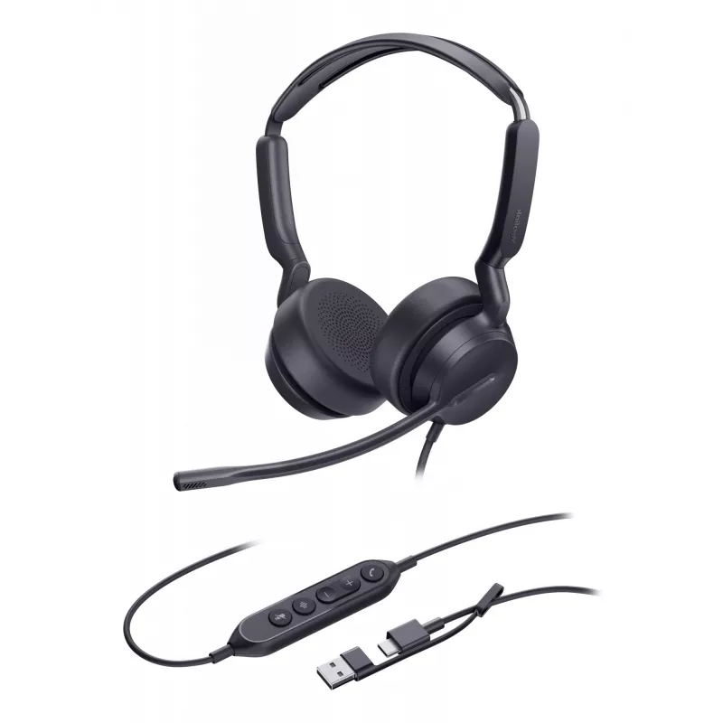 Yealink UH42 Dual UC USB-C/A headset, káblový, hovory/hudba, 20 - 20000 Hz, 160 g, headset, čierna