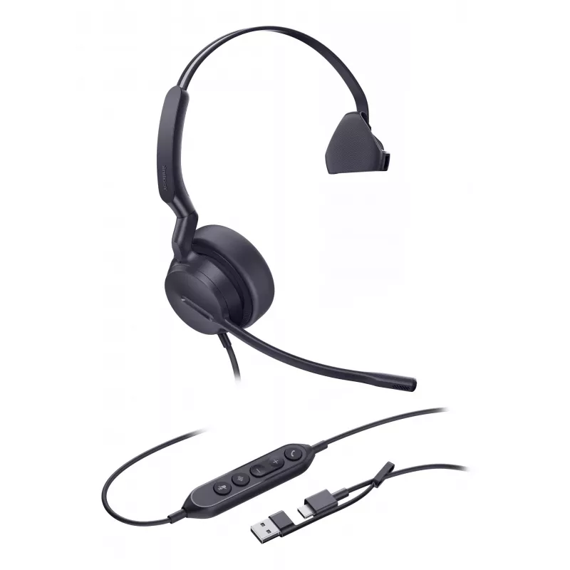 Yealink UH42 Mono UC USB-C/A headset, káblový, hovory/hudba, 20 - 20000 Hz, 116 g, headset, čierna