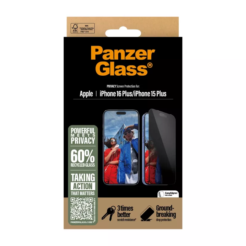 PanzerGlass® ochrana súkromia displeja iPhone 16 Plus | 15 Plus | Ultra-Wide Fit s EasyAligner