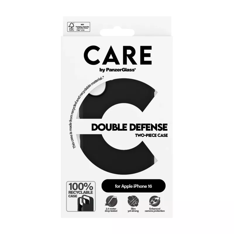 PanzerGlass CARE™ by ® Double Defense puzdro čierne iPhone 16, kryt, Apple, Apple - iPhone 16, čierna