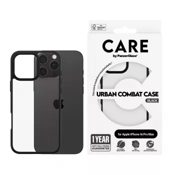 PanzerGlass CARE™ by ® Urban Combat puzdro transparentné s čiernym rámom iPhone 16 Pro Max