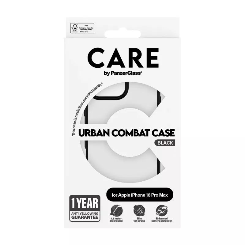 PanzerGlass CARE™ by ® Urban Combat puzdro transparentné s čiernym rámom iPhone 16 Pro Max