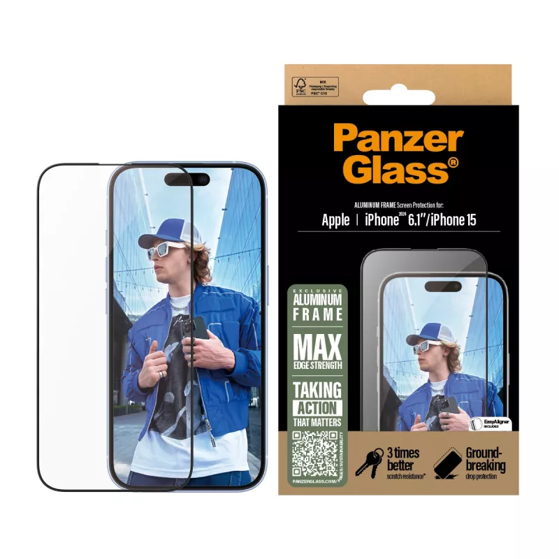 PanzerGlass ® ochrana displeja hliníkový rám iPhone 16 | 15 | Ultra-Wide Fit