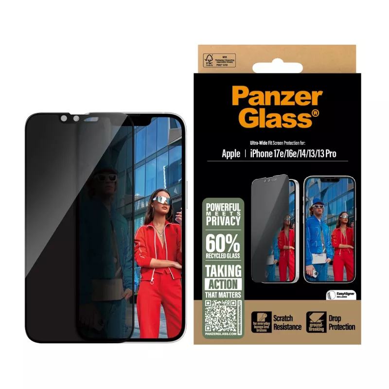 PanzerGlass ® ochrana súkromia displeja iPhone 17e | 16e | 14 | 13 | 13 Pro | Ultra-Wide Fit s EasyAligner