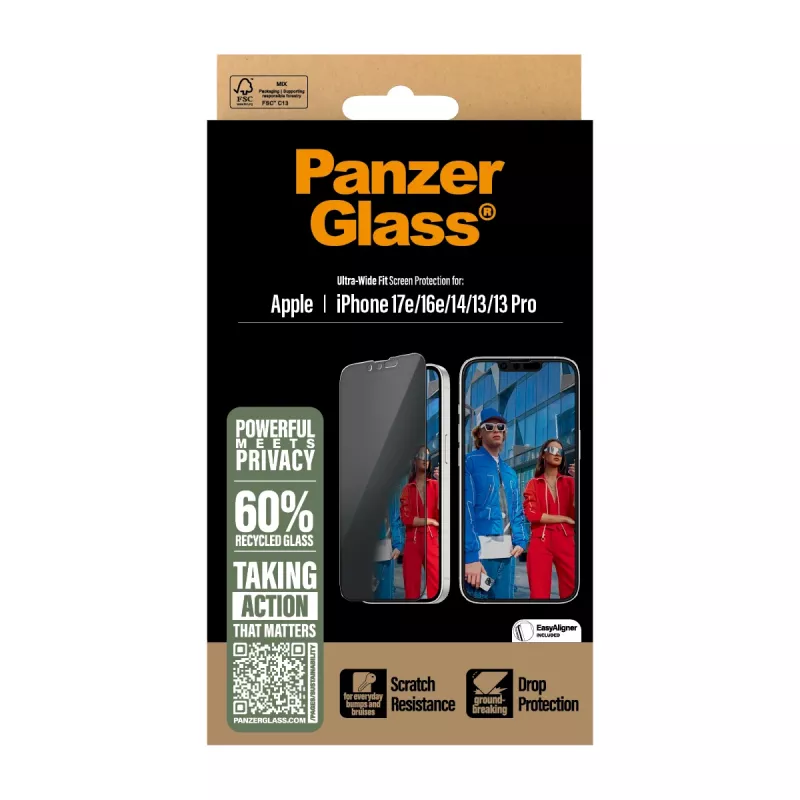 PanzerGlass ® ochrana súkromia displeja iPhone 17e | 16e | 14 | 13 | 13 Pro | Ultra-Wide Fit s EasyAligner