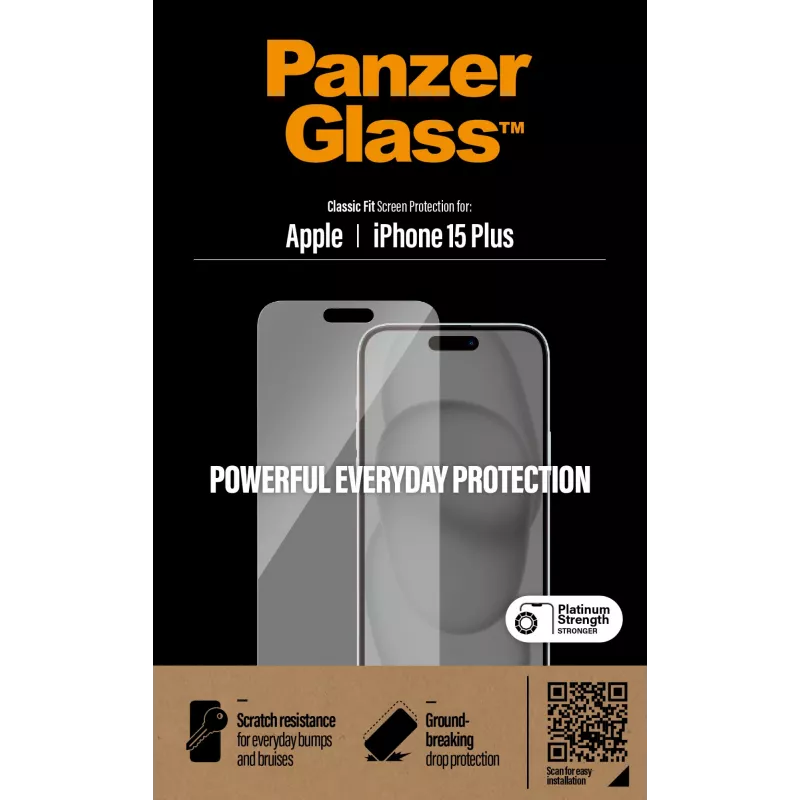 PanzerGlass® ochranná fólia displeja iPhone 15 Plus | Classic Fit, Apple, Apple - iPhone 15 Plus, suchá aplikácia, odolná proti poškriabaniu, odolná proti nárazom, transparentná, 1 kus