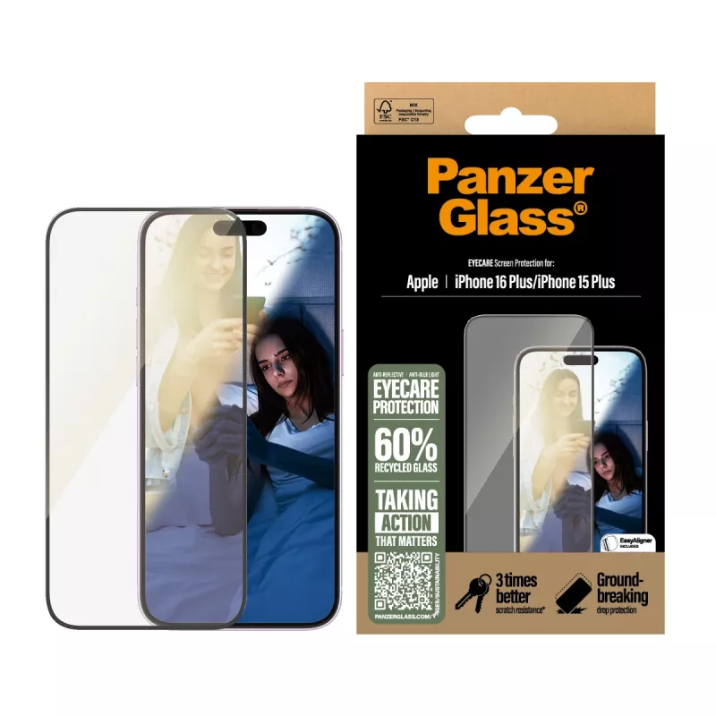 PanzerGlass® EyeCARE™ ochranná fólia displeja iPhone 16 Plus | 15 Plus | Ultra-Wide Fit
