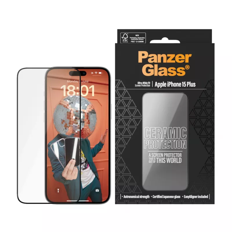 PanzerGlass ® Ceramic Protection pre iPhone 15 Plus | Ultra-Wide Fit s EasyAligner
