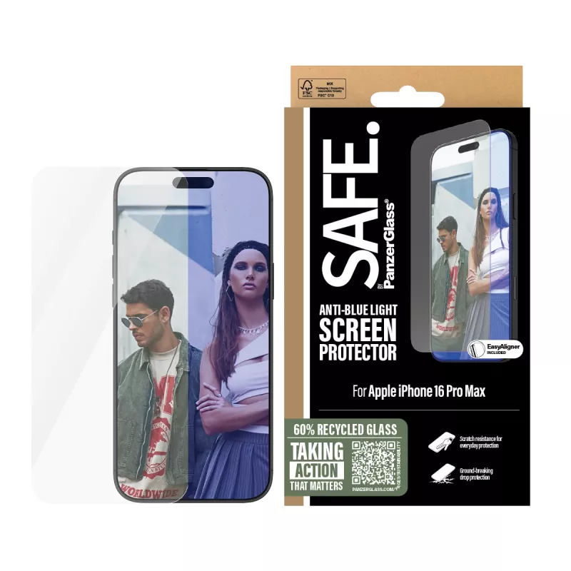 PanzerGlass SAFE. by ® Anti-Blue Light ochrana displeja iPhone 16 Pro Max | Ultra-Wide Fit