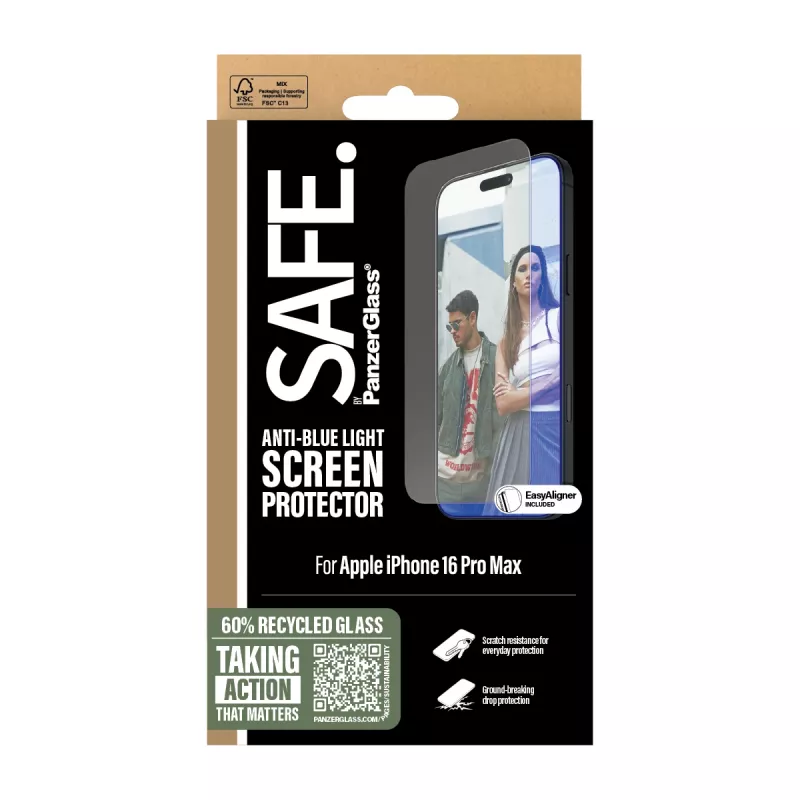 PanzerGlass SAFE. by ® Anti-Blue Light ochrana displeja iPhone 16 Pro Max | Ultra-Wide Fit