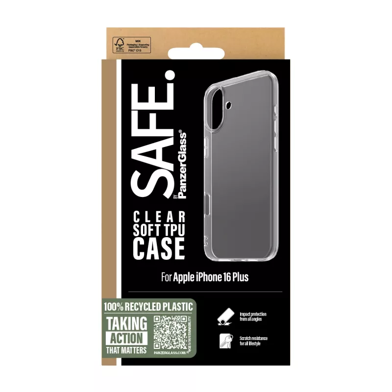 PanzerGlass SAFE. by ® TPU puzdro transparentné iPhone 16 Plus, kryt, Apple, Apple - iPhone 16 Plus, transparentné