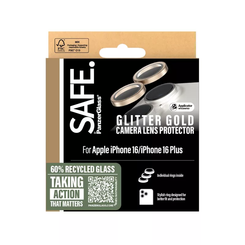 PanzerGlass SAFE. by ® ochrana objektívu fotoaparátu Glitter Gold iPhone 16 | 16 Plus