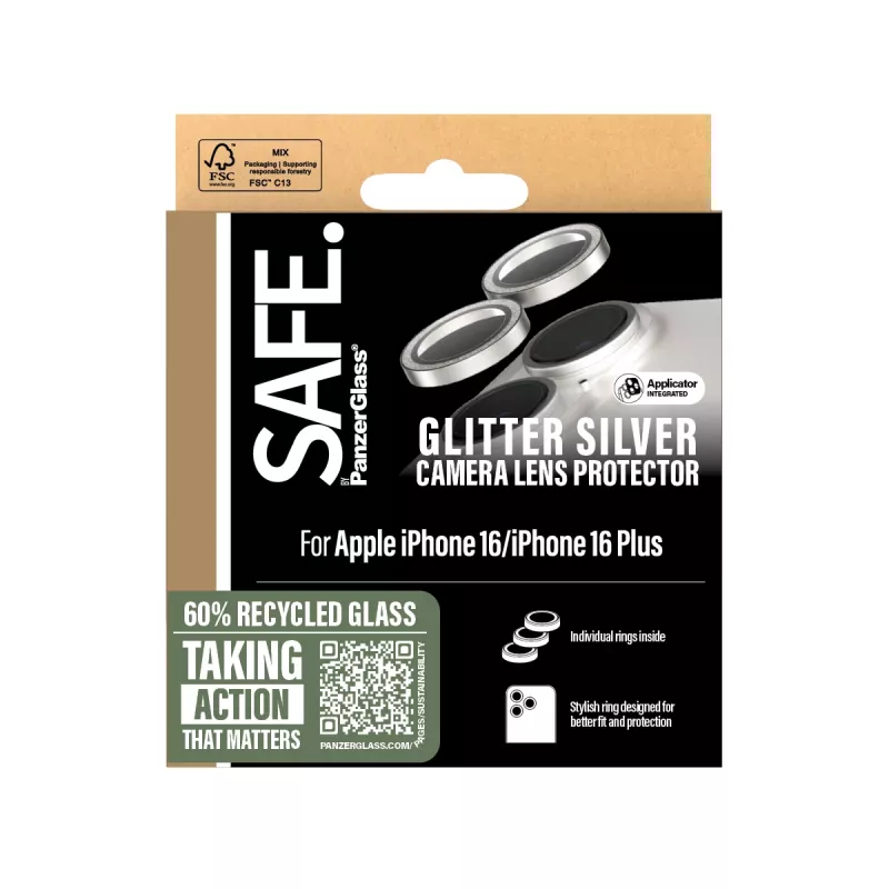 Ochrana objektívu fotoaparátu PanzerGlass SAFE. by Glitter Silver iPhone '24 6,1 palca | 6,7 palca