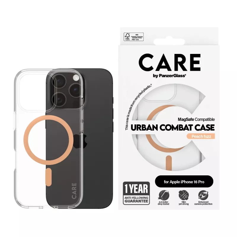 PanzerGlass CARE™ by ® Urban Combat puzdro transparentné s Peachy MagSafe iPhone 16 Pro