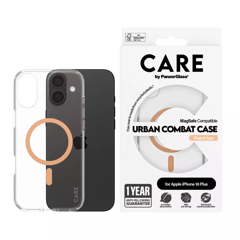 PanzerGlass CARE™ by ® Urban Combat puzdro transparentné s Peachy MagSafe iPhone 16 Plus