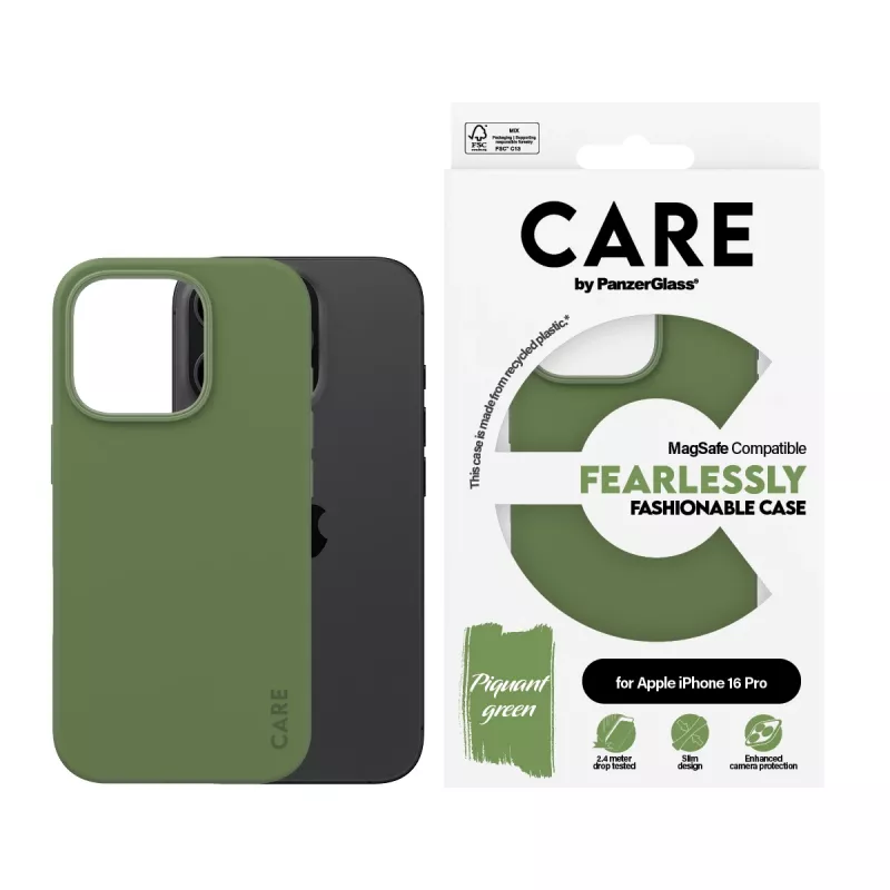 PanzerGlass CARE Fashionable puzdro na iPhone 16 Pro 6,3 palca, s MagSafe, zelené