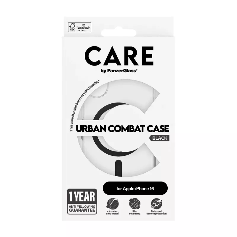 PanzerGlass CARE™ by ® Urban Combat puzdro transparentné s čiernym MagSafe pre iPhone 16